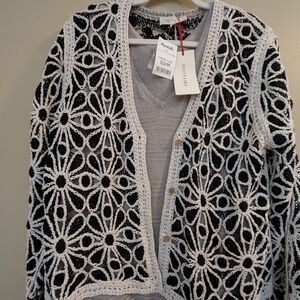 Solitaire Black and White Crochet Cardigan